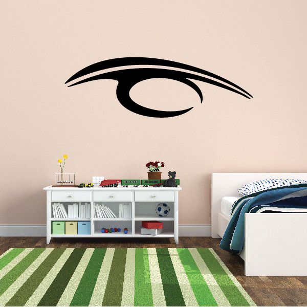 Black pinstripe vinyl decal with curved swirl eye shape