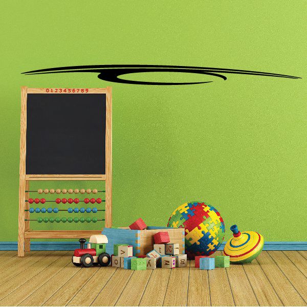 Vehicle pinstripe vinyl decal, thin black swooping stripe with curved ends