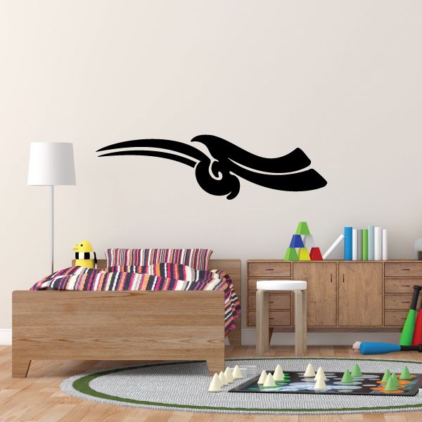 Black vehicle pinstripe vinyl decal with stylized car silhouette and flame detail