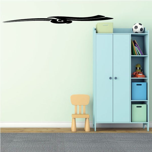 Black vehicle pinstripe vinyl decal with swoosh stripe and logo