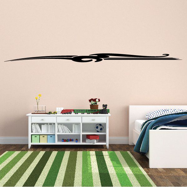 Black vehicle pinstripe vinyl decal with curved script stripe design