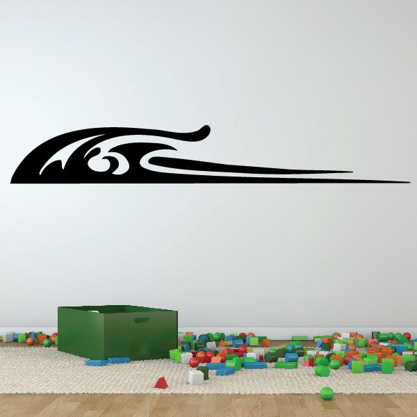 Black pinstripe vinyl decal with long swoosh and wing-like detail