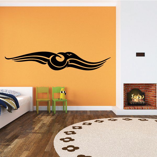 Black vehicle pinstripe vinyl decal with tribal wing emblem