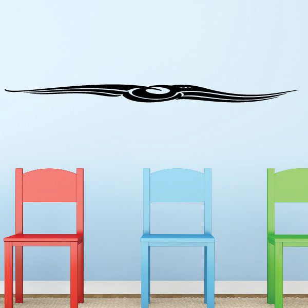 Black pinstripe vinyl vehicle decal with curved flame swirl design