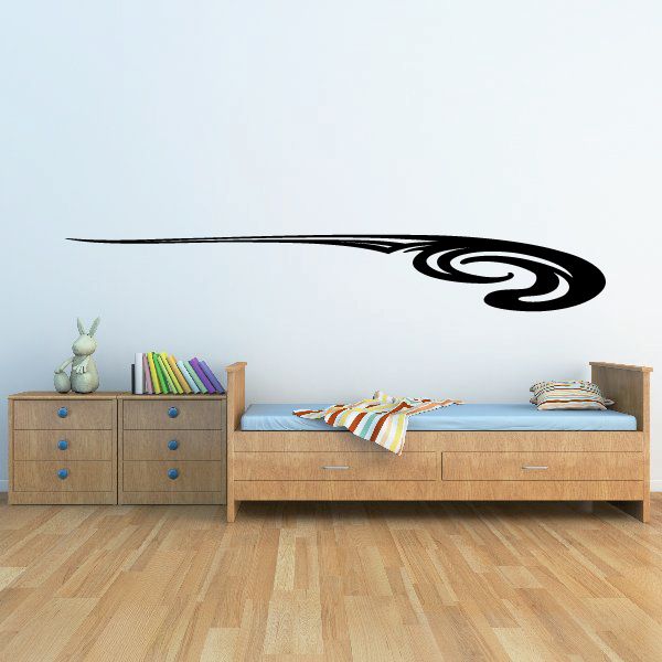 Vehicle pinstripe vinyl decal with long black stripe and swirl accent