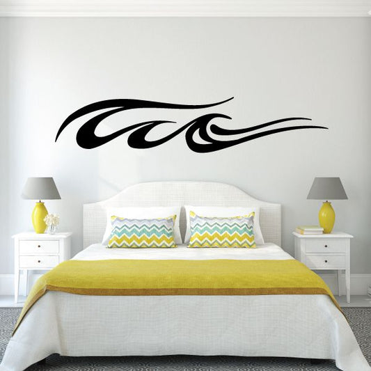 Vinyl pinstripe wall decal with black flame swirl design