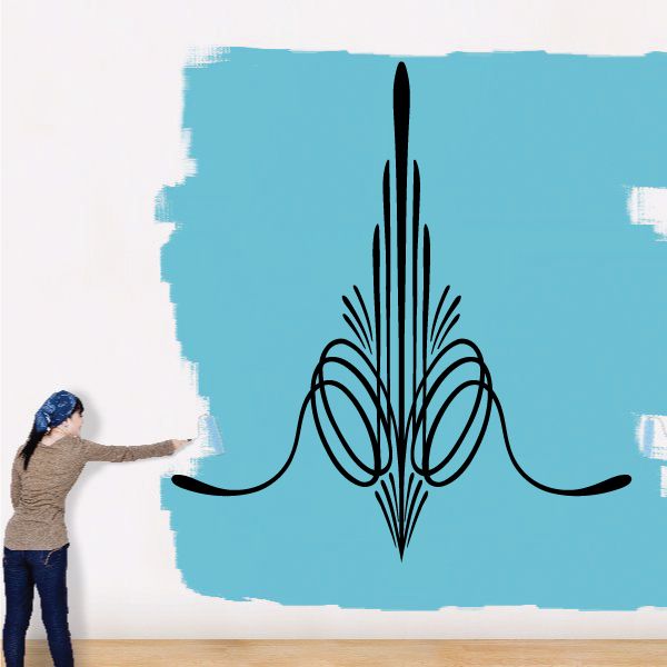 Black pinstripe vinyl decal feather design with long central quill