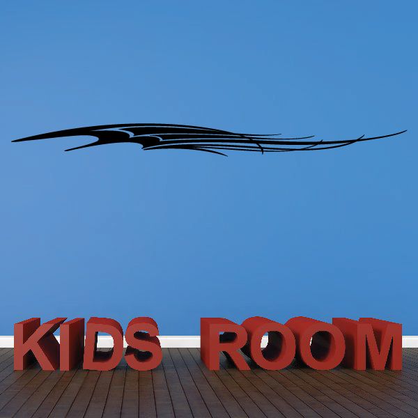 Black swoosh pinstripe vinyl decal with “KIDS ROOM” text