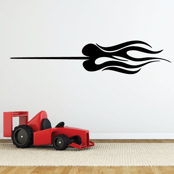 Black flame pinstripe vinyl decal with long horizontal swoosh line