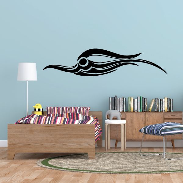 Black tribal pinstripe vinyl vehicle decal with flame-like scroll lines