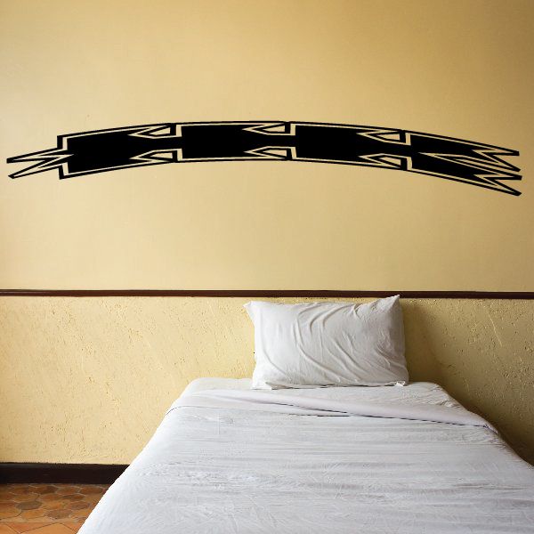 Black curved pinstripe vinyl decal with geometric accents for vehicles