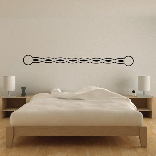 Vehicle pinstripe vinyl decal with interlocking loop border line, dark outline