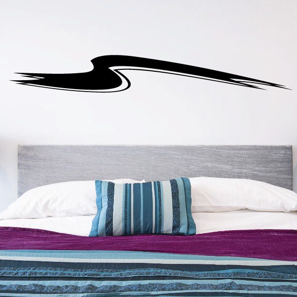 Vehicle pinstripe vinyl decal with black swoosh and white stripe detail
