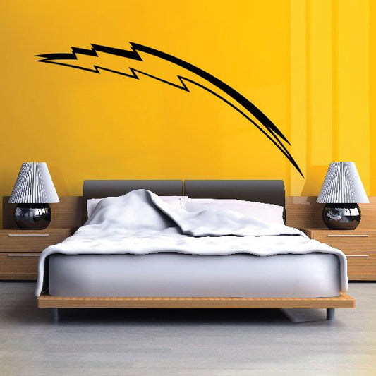 Black pinstripe lightning bolt vinyl decal with curved swoosh