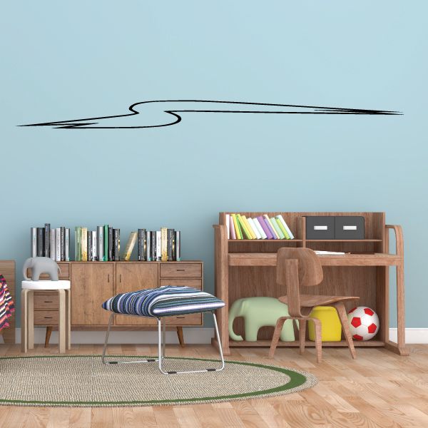 Vehicle pinstripe vinyl decal with long black swoosh stripe