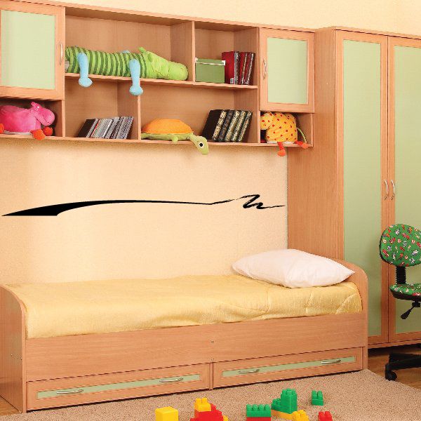 Pinstripe vinyl wall decal with long black swoosh line