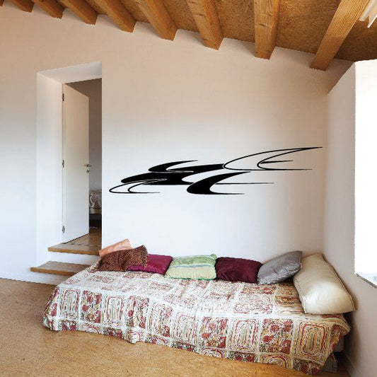 Black vehicle pinstripe vinyl wall decal with swoosh lines