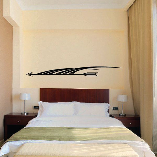 Vehicle pinstripe vinyl decal with black arrow stripe graphic