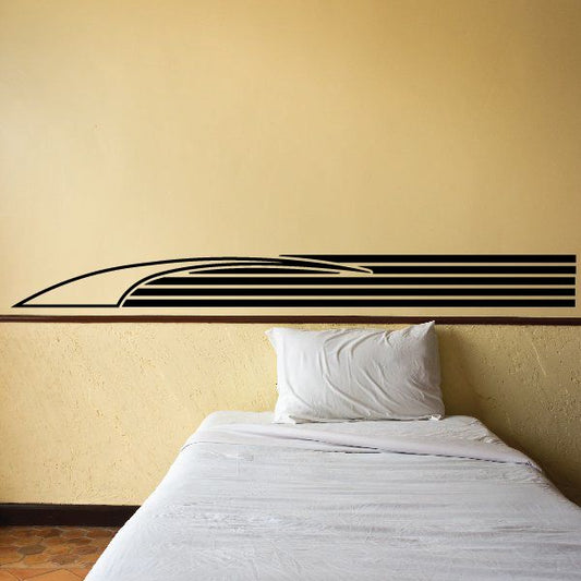 Vehicle pinstripe vinyl decal with black and white horizontal stripe pattern