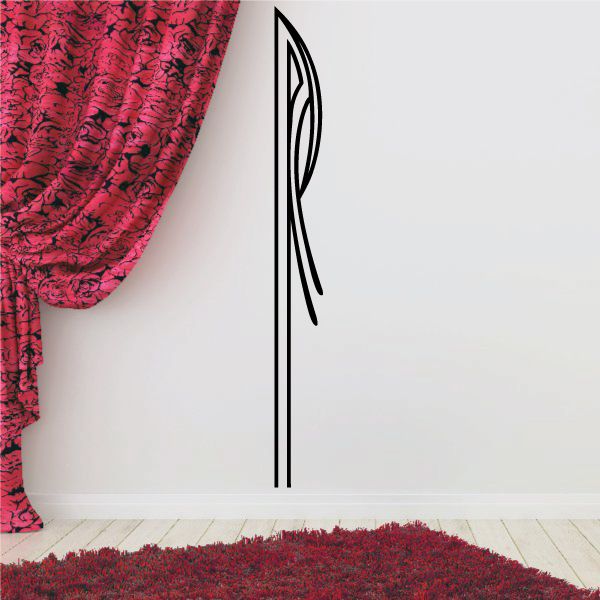 Pinstripe vinyl decal with tall curved stripe design, black outline and red fill