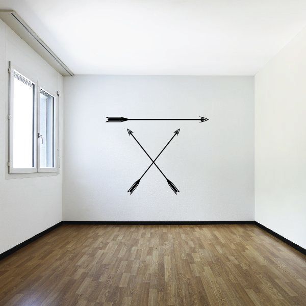 Pinstripe vinyl wall decal with two crossed arrow graphics, black