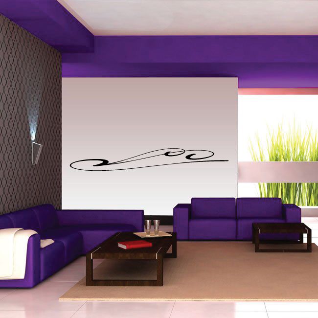 Vehicle pinstripe vinyl decal with black curved swoosh lines on white wall