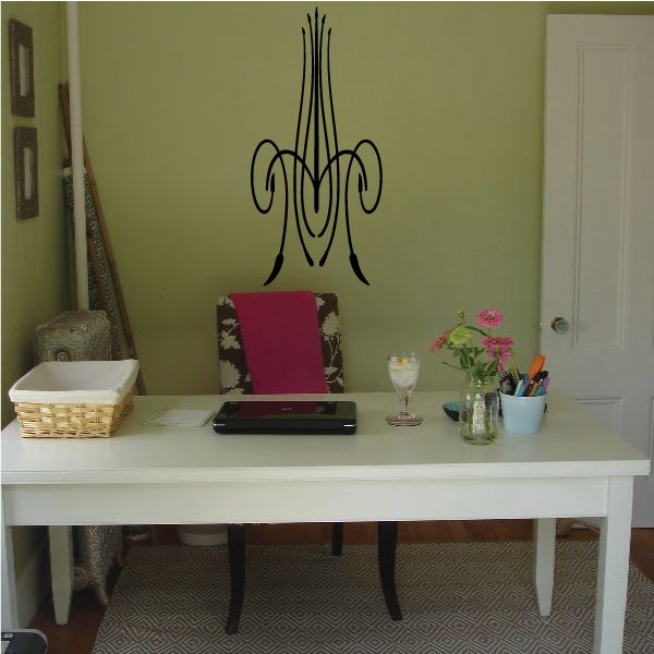 Black pinstripe vinyl wall decal with mirrored scrollwork design