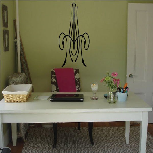 Black pinstripe vinyl wall decal with mirrored scrollwork design
