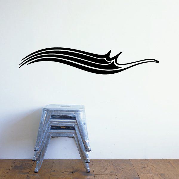 Vehicle pinstripe vinyl decal with black curved stripe and pointed end