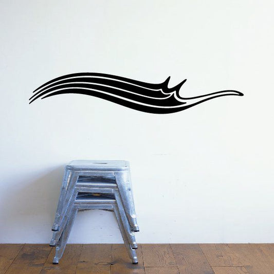 Vehicle pinstripe vinyl decal with black curved stripe and pointed end