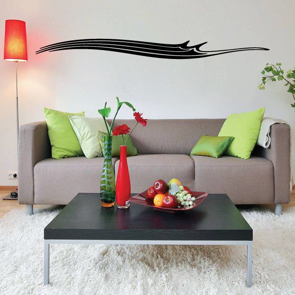 Black pinstripe vinyl decal with a long swooping stripe and flame-like tip