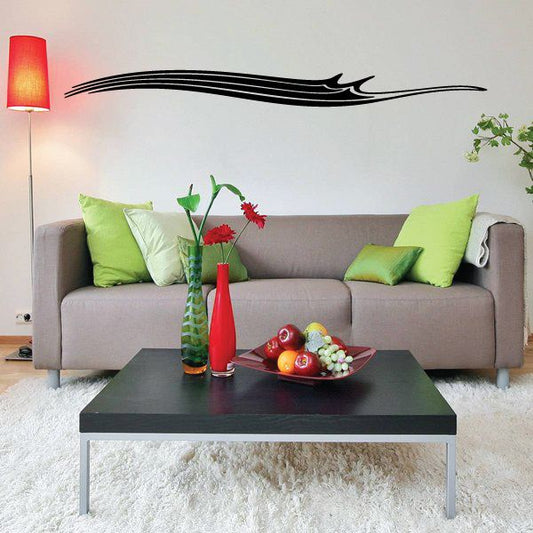 Black pinstripe vinyl decal with a long swooping stripe and flame-like tip