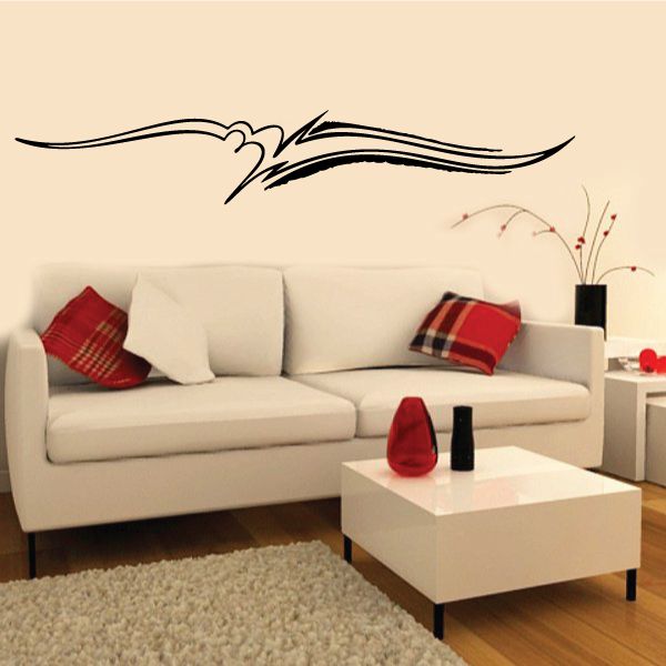 Black pinstripe vinyl swoosh decal for vehicle or wall, outlined starburst shape