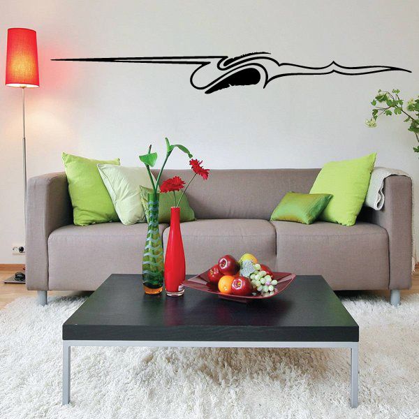 Black vehicle pinstripe vinyl decal with sleek car outline on wall