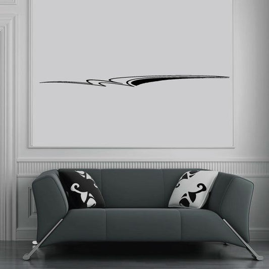 Vehicle pinstripe vinyl decal with black swoosh and flame tips