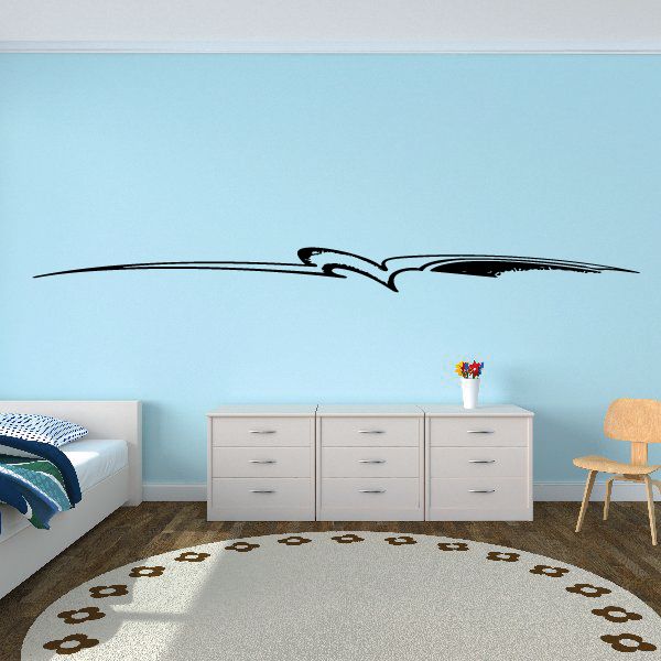 Black pinstripe vehicle vinyl decal with long swooping line center motif