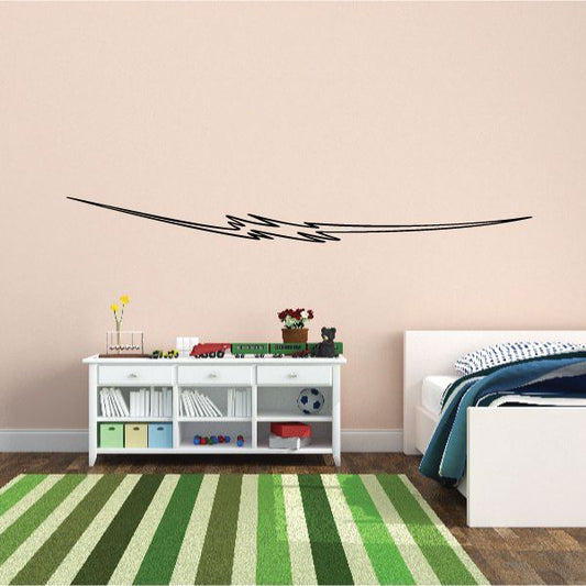 Vehicle pinstripe vinyl decal, black curved stripe with lightning bolt pattern