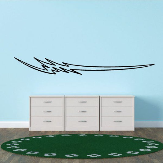 Vehicle pinstripe vinyl decal with black lightning zigzag and curved stripes