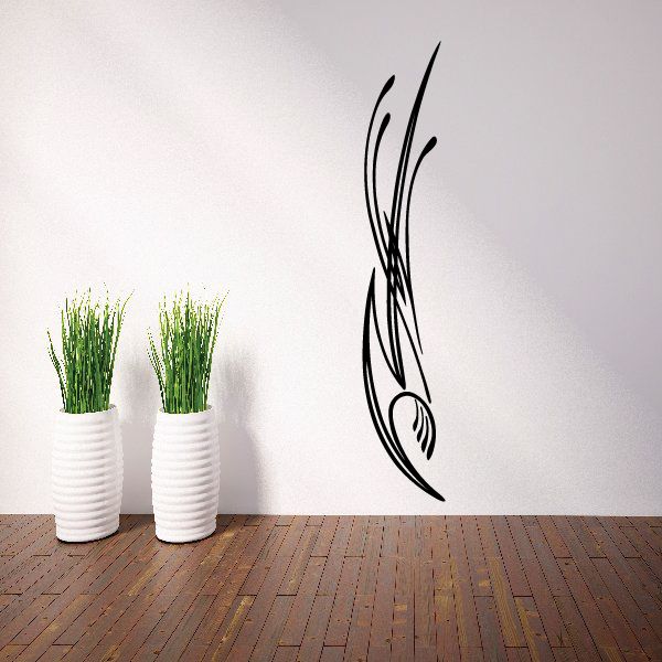 Black pinstripe vehicle vinyl decal with flame-like swirl