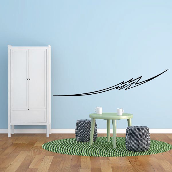 Vehicle pinstripe vinyl decal with black swoosh and zigzag lightning stripe