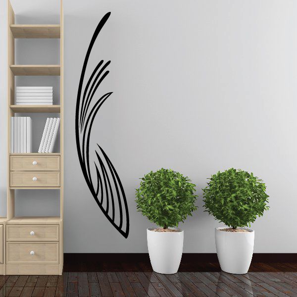 Black curved pinstripe vinyl decal for vehicle and wall, swoosh design