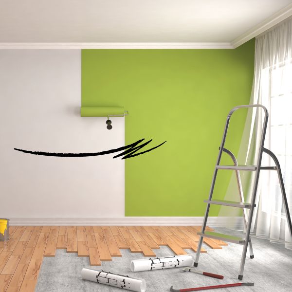 Vehicle pinstripe vinyl decal with a black swoosh stripe on a wall