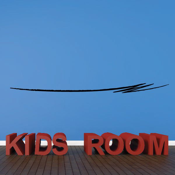 Vinyl pinstripe decal: black swoosh line with red 'KIDS ROOM' lettering