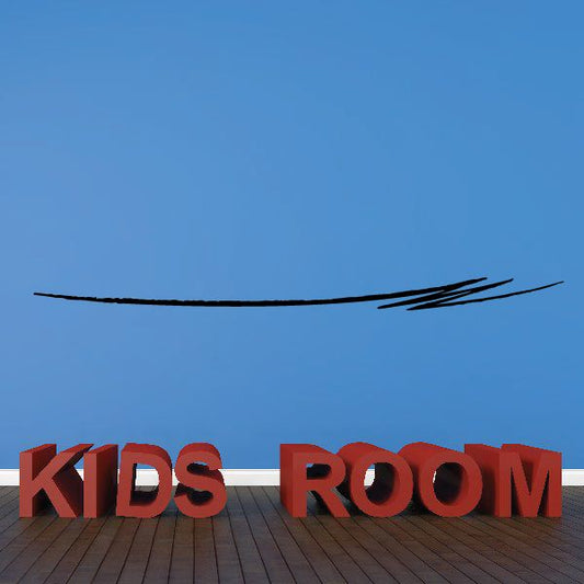 Vinyl pinstripe decal: black swoosh line with red 'KIDS ROOM' lettering