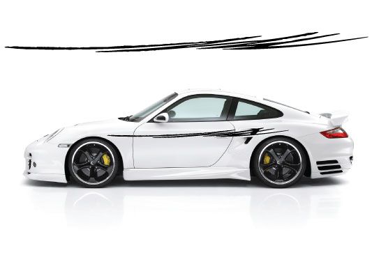Vehicle pinstripe vinyl decal with black racing stripe lines for side of car
