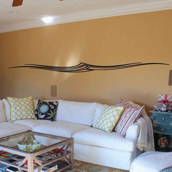 Black pinstripe vinyl wall decal with curved swoosh lines