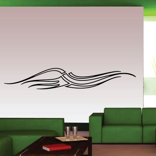 Vehicle pinstripe vinyl decal with black swoosh lines