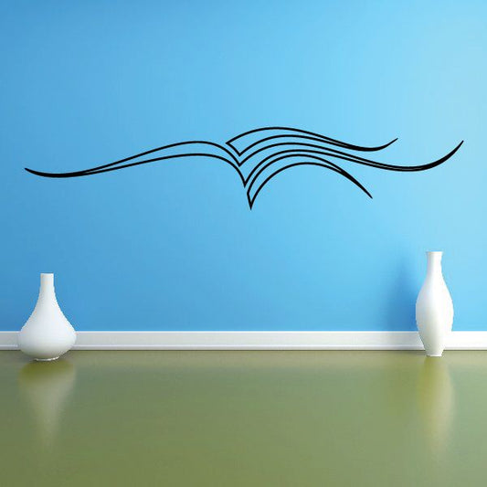 Vehicle pinstripe vinyl decal with blue black tribal-style line design