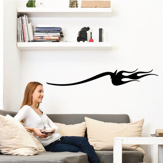 Flame pinstripe vinyl decal, black swoosh with flame tips for wall or vehicle