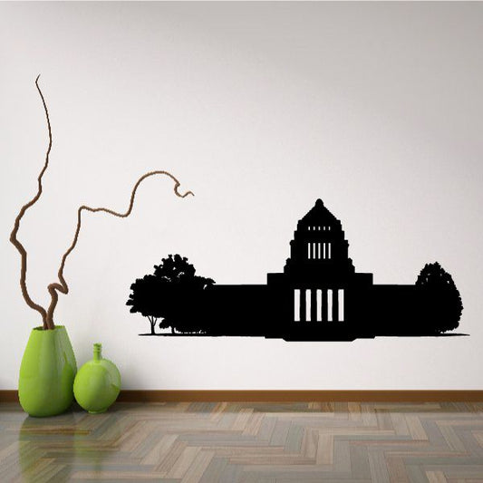 Black Capitol building wall decal silhouette with dome and columns